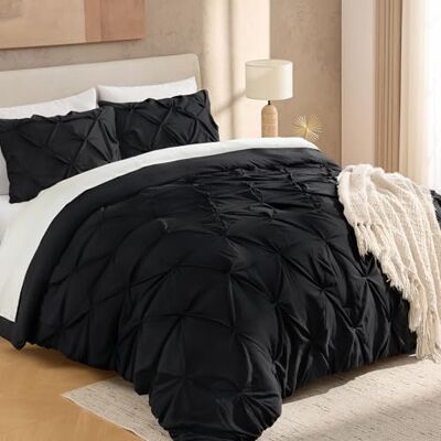 Andency Black Pinch Pleat Comforter Queen(90x90Inch), 3 Pieces(1 Pintuck Comforter and 2 Pillowcases) Pintuck Comforter Set, Microfiber All Season Down Alternative Bedding Set Andency Black Pinch Pleat Comforter Queen(90x90Inch), 3 Pieces(1 Pintuck Comforter and 2 Pillowcases) Pintuck Comforter Set, Microfiber All Season Down Alternative Bedding Set