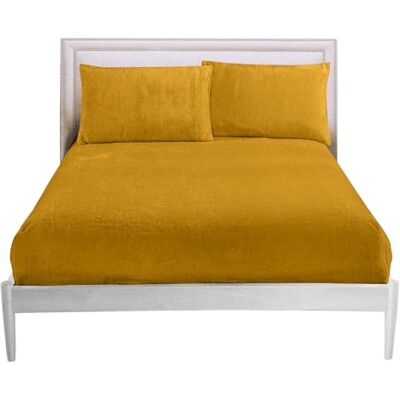 GC GAVENO CAVAILIA Easy Care Plain King Size Bed Sheets, 100 Percent Polyester Teddy Fitted Sheet, Thermal Warm Fleece Bottom Sheet, Ochre GC GAVENO CAVAILIA Easy Care Plain King Size Bed Sheets, 100 Percent Polyester Teddy Fitted Sheet, Thermal Warm Fleece Bottom Sheet, Ochre