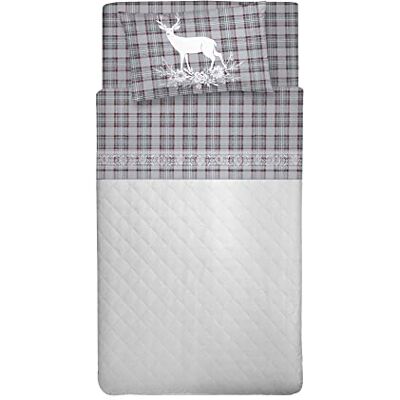 PENSIERI DELICATI Single Bed Sheet Set, 100% Cotton, 90 x 200 cm Single Bed Sheet Set, Includes Bottom Sheet, Top Sheet and 1 Pillowcase, Made in Italy, Grey Deer Tartan Pattern PENSIERI DELICATI Single Bed Sheet Set, 100% Cotton, 90 x 200 cm Single Bed Sheet Set, Includes Bottom Sheet, Top Sheet and 1 Pillowcase, Made in Italy, Grey Deer Tartan Pattern