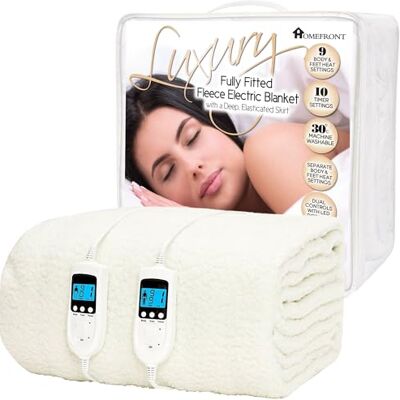 Homefront Electric Blanket Double Size Dual Control Premium Fleece Fully Fitted Heated Mattress Cover, Dual Control Homefront Electric Blanket Double Size Dual Control Premium Fleece Fully Fitted Heated Mattress Cover, Dual Control