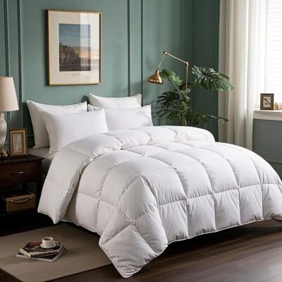 Serta Goose Feathers Down Fiber Comforter Oversize King Duvet Insert, 100% Cotton, Hotel Luxury Hypoallergenic Comforter All Season Medium Warmth 108 x 98 cm White Serta Goose Feathers Down Fiber Comforter Oversize King Duvet Insert, 100% Cotton, Hotel Luxury Hypoallergenic Comforter All Season Medium Warmth 108 x 98 cm White