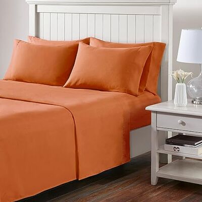 Comfort Spaces Microfiber Queen Sheet Set, Soft, Colorfast, Elastic Deep Pocket Fits Up to 16" Mattress, Orange 6 Piece Comfort Spaces Microfiber Queen Sheet Set, Soft, Colorfast, Elastic Deep Pocket Fits Up to 16" Mattress, Orange 6 Piece