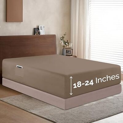 Elegant Comfort 1500 Premium Hotel Quality 18-24 Inches Deep Extra Deep Pocket Single Fitted Sheet for High Mattress, Luxury and Softest, Smart Pocket Wrinkle Free, King, Taupe Elegant Comfort 1500 Premium Hotel Quality 18-24 Inches Deep Extra Deep Pocket Single Fitted Sheet for High Mattress, Luxury and Softest, Smart Pocket Wrinkle Free, King, Taupe