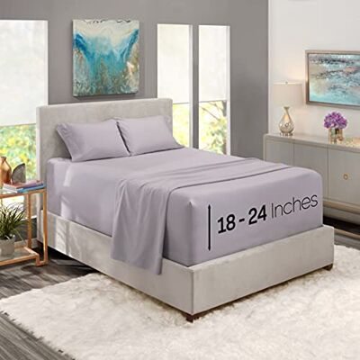 Nestl Extra Deep Pocket Sheets Fits Mattress 18-24 Inches Deep, Extra Deep Pocket California King Size Sheets, 4 Piece Cal King Sheets, Cal King Sheets Deep Pocket, Light Gray Lavender Nestl Extra Deep Pocket Sheets Fits Mattress 18-24 Inches Deep, Extra Deep Pocket California King Size Sheets, 4 Piece Cal King Sheets, Cal King Sheets Deep Pocket, Light Gray Lavender