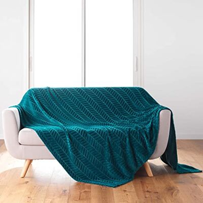 Douceur d'Intérieur , Arya Blanket 180 x 220 cm Blue Flannel Relief Plain Arya Douceur d'Intérieur , Arya Blanket 180 x 220 cm Blue Flannel Relief Plain Arya