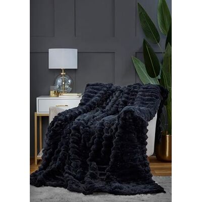 Rapport Home Faux Rabbit Fur Soft Touch Chunky Ribbed Charcoal Blanket Throw (150 x 200 cm) Rapport Home Faux Rabbit Fur Soft Touch Chunky Ribbed Charcoal Blanket Throw (150 x 200 cm)