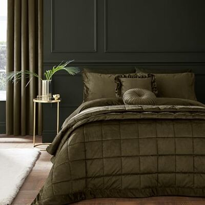 Catherine Lansfield Kingsley Matt Velvet Quilted 220x220cm Bedspread Olive Green Catherine Lansfield Kingsley Matt Velvet Quilted 220x220cm Bedspread Olive Green