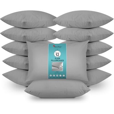 Super Dreamer GC GAVENO CAVAILIA 12 Pairs Microfiber Pillowcases Plain Dyed Housewife Style Soft, Breathable & Durable Fade, Wrinkle & Shrink Resistant Machine Washable Standard Size (75x50 cm) Grey Super Dreamer GC GAVENO CAVAILIA 12 Pairs Microfiber Pillowcases Plain Dyed Housewife Style Soft, Breathable & Durable Fade, Wrinkle & Shrink Resistant Machine Washable Standard Size (75x50 cm) Grey