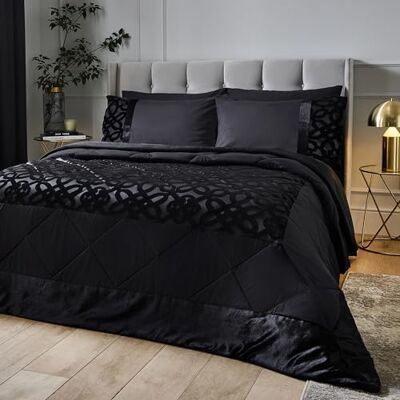 Catherine Lansfield Lattice Cut Velvet Quilted 220x230cm Bedspread Black Catherine Lansfield Lattice Cut Velvet Quilted 220x230cm Bedspread Black