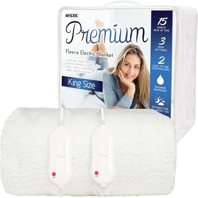 MYLEK Electric Blanket King Size Bed Fleece Fitted Heated Mattress Cover Underblanket Dual Control, Elasticated Skirt, Size 190 x 152 x 40cm, Overheat Protection, Washable, All Night Use (King) MYLEK Electric Blanket King Size Bed Fleece Fitted Heated Mattress Cover Underblanket Dual Control, Elasticated Skirt, Size 190 x 152 x 40cm, Overheat Protection, Washable, All Night Use (King)