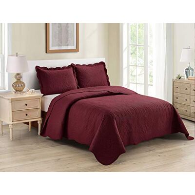 LKH HOME COLLECTION Home Collection 3pc Full/Queen Over Size Luxury Embossed Bedspread Set Light Weight Solid Burgundy New LKH HOME COLLECTION Home Collection 3pc Full/Queen Over Size Luxury Embossed Bedspread Set Light Weight Solid Burgundy New