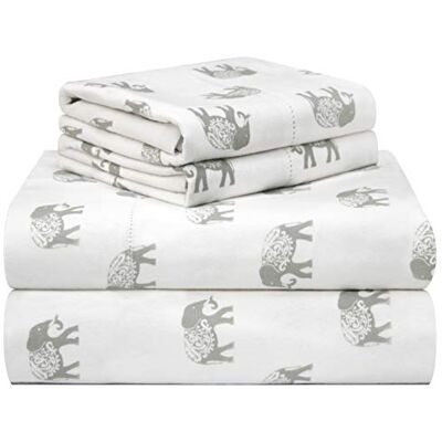 pointehaven 180 GSM Velvet Feel Luxury 100% Cotton Printed Flannel Sheet Set, Queen, Elephant Warm & Cozy Pre-Shrunk -Deep Pockets Elastic All Around-Comfy Double Brushed - pointehaven 180 GSM Velvet Feel Luxury 100% Cotton Printed Flannel Sheet Set, Queen, Elephant Warm & Cozy Pre-Shrunk -Deep Pockets Elastic All Around-Comfy Double Brushed -