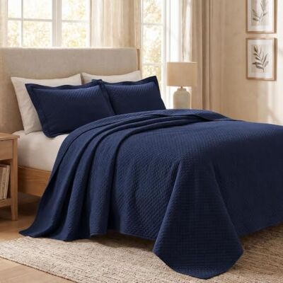 Superior Solitaire Cotton 2 Piece Bedspread Set, Home Bed Decor, Decorative Textured Bed Spread, 1 Pillow Sham, Airy Blanket, Matelasse Coverlet Bedding, All-Season Accent Blanket, Twin, Navy Blue Superior Solitaire Cotton 2 Piece Bedspread Set, Home Bed Decor, Decorative Textured Bed Spread, 1 Pillow Sham, Airy Blanket, Matelasse Coverlet Bedding, All-Season Accent Blanket, Twin, Navy Blue