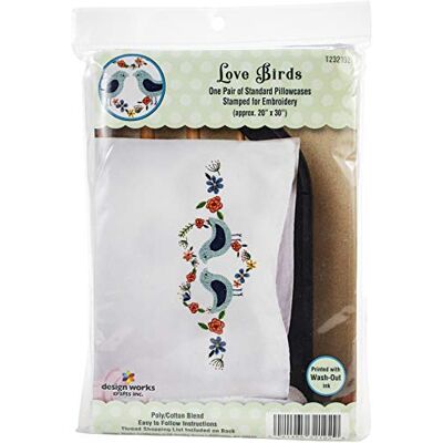 Design Works Tobin Stamped For Embroidery Pillowcase Pair 20"X30"-Love Birds Design Works Tobin Stamped For Embroidery Pillowcase Pair 20"X30"-Love Birds