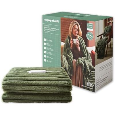 Morphy Richards EverCosy Luxury Striped Fleece Electric Heated Throw, 160x130cm, 9 Heat Settings, Detachable, Teddy and Flannel Fleece, Overheat Protection, Auto Shut Off, Green, 610101 Morphy Richards EverCosy Luxury Striped Fleece Electric Heated Throw, 160x130cm, 9 Heat Settings, Detachable, Teddy and Flannel Fleece, Overheat Protection, Auto Shut Off, Green, 610101