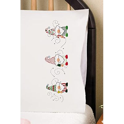 Design Works Tobin Stamped For Embroidery Pillowcase Pair 20"X30"-Holiday Gnomes Design Works Tobin Stamped For Embroidery Pillowcase Pair 20"X30"-Holiday Gnomes