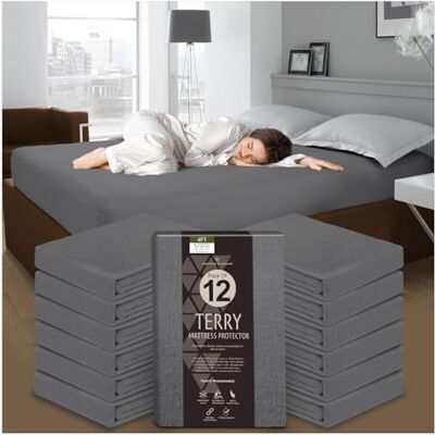 GC GAVENO CAVAILIA 12 Pack Terry Mattress Protector Antibacterial Waterproof Terry Towelling Mattress Protector 4ft Bed 30CM Breathable Mattress Cover (190 x 122cm) Charcoal GC GAVENO CAVAILIA 12 Pack Terry Mattress Protector Antibacterial Waterproof Terry Towelling Mattress Protector 4ft Bed 30CM Breathable Mattress Cover (190 x 122cm) Charcoal