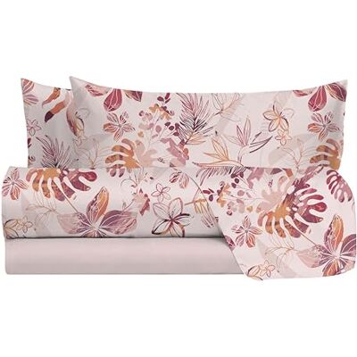 hermet Double Bed Sheet Set in 100% Cotton Pattern, Double Bed Set, Top Sheet + Fitted Sheet + 2 Pillowcases, Nives Peach hermet Double Bed Sheet Set in 100% Cotton Pattern, Double Bed Set, Top Sheet + Fitted Sheet + 2 Pillowcases, Nives Peach