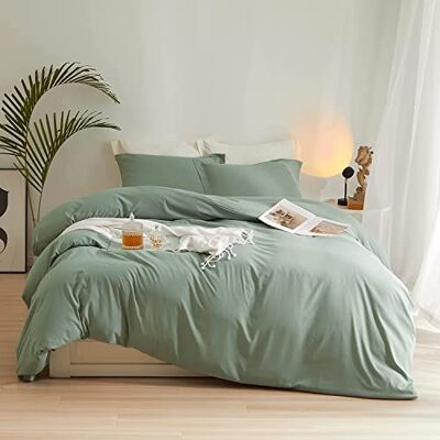 AMWAN Sage Green Duvet Cover Full Size Soft Washed Microfiber 3 Pieces Bedding Set 1 Duvet Cover 80”x90” with 2 Pillowcases Light Green Comforter Cover Modern Soft Full Duvet Cover with Zipper Closure AMWAN Sage Green Duvet Cover Full Size Soft Washed Microfiber 3 Pieces Bedding Set 1 Duvet Cover 80”x90” with 2 Pillowcases Light Green Comforter Cover Modern Soft Full Duvet Cover with Zipper Closure