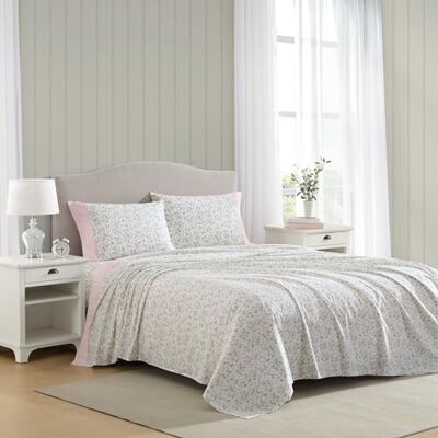 Laura Ashley Twin Sheet Set, Breathable Percale Cotton Bedding with Matching Pillowcase, 200 Thread Count, Deep Pocket, Chic Room Essentials (Bonnie Pink, Twin) Laura Ashley Twin Sheet Set, Breathable Percale Cotton Bedding with Matching Pillowcase, 200 Thread Count, Deep Pocket, Chic Room Essentials (Bonnie Pink, Twin)