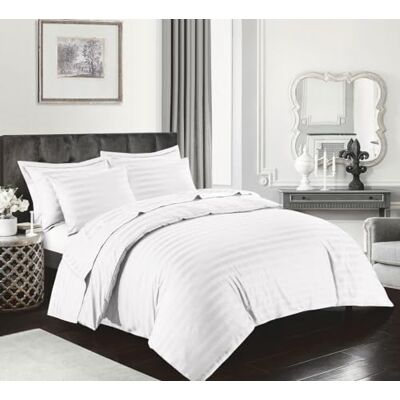 Kampala Hill Egyptian Cotton 400 Thread Count Super King Duvet Hotel Quality Cover Satin Stripe Bedding Set, White Kampala Hill Egyptian Cotton 400 Thread Count Super King Duvet Hotel Quality Cover Satin Stripe Bedding Set, White
