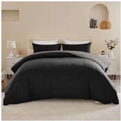 GC GAVENO CAVAILIA Luxury Bedding Double Bed Set Breathable Plain Duvet Dover with Pillowcases Durable & Soft Reversible Comforter Cover Washable (200 x 200 Cm) Black/Charcoal GC GAVENO CAVAILIA Luxury Bedding Double Bed Set Breathable Plain Duvet Dover with Pillowcases Durable & Soft Reversible Comforter Cover Washable (200 x 200 Cm) Black/Charcoal