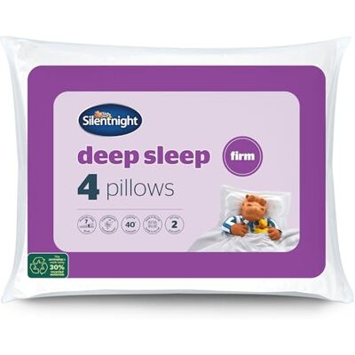 Silentnight Deep Sleep Firm Pillows 4 Pack Support Side Sleeper Pillow with Fibre Core Firmer Comfortable Supportive Bed Pillow For Neck and Shoulder Pain Hypoallergenic Pack of 4 Silentnight Deep Sleep Firm Pillows 4 Pack Support Side Sleeper Pillow with Fibre Core Firmer Comfortable Supportive Bed Pillow For Neck and Shoulder Pain Hypoallergenic Pack of 4