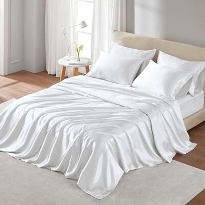 Madison Park Essentials Satin Sheet Set Wrinle-Free Luxurious and Silky with Natural Sheen, Premium 16" Deep Pocket, All Around Elastic Year-Round Bedding, Full, White, 6 Piece Madison Park Essentials Satin Sheet Set Wrinle-Free Luxurious and Silky with Natural Sheen, Premium 16" Deep Pocket, All Around Elastic Year-Round Bedding, Full, White, 6 Piece