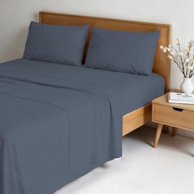 Italian Bed Linen Water Washed Double Bed Bedding Set 4-Piece Set: Fitted Sheet 170 x 200 cm, Flat Sheet 240 x 270 cm, 2 Pillowcases Blue Italian Bed Linen Water Washed Double Bed Bedding Set 4-Piece Set: Fitted Sheet 170 x 200 cm, Flat Sheet 240 x 270 cm, 2 Pillowcases Blue