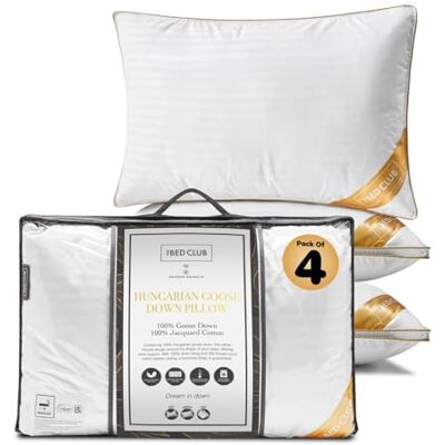 GC GAVENO CAVAILIA Hungarian Goose Down Pillow Hypoallergenic Medium Neck Support Firm Pillow for Front & Back Side Sleeping With 100% Cotton Cover Bed Pack of 4, 48x74 Cm GC GAVENO CAVAILIA Hungarian Goose Down Pillow Hypoallergenic Medium Neck Support Firm Pillow for Front & Back Side Sleeping With 100% Cotton Cover Bed Pack of 4, 48x74 Cm