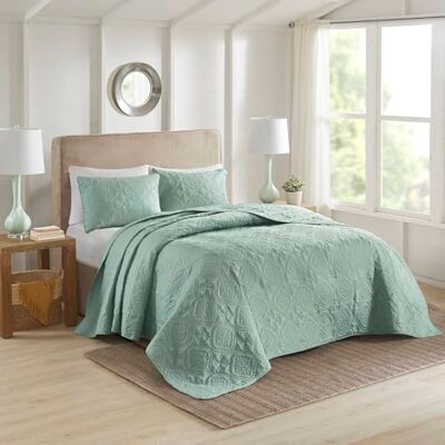 510 DESIGN Oakley Coverlet Reversible Oversized Flower Floral Botanical Medallion Pattern Ultra Soft Light-Weight Durable Hypoallergenic All Season Woven Bedding-Set, King/Cal King(120"x118"), Seafoam 510 DESIGN Oakley Coverlet Reversible Oversized Flower Floral Botanical Medallion Pattern Ultra Soft Light-Weight Durable Hypoallergenic All Season Woven Bedding-Set, King/Cal King(120"x118"), Seafoam