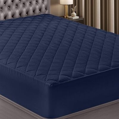 Utopia Bedding Quilted fitted mattress pad, queen size, elastic fitted mattress topper protector and cover stretches up to 16 inches deep, machine washable (navy) Utopia Bedding Quilted fitted mattress pad, queen size, elastic fitted mattress topper protector and cover stretches up to 16 inches deep, machine washable (navy)