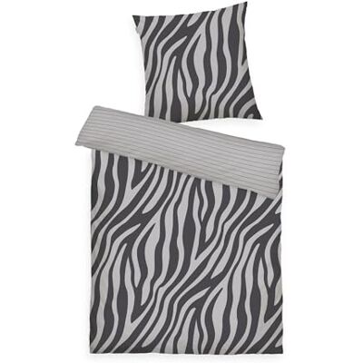 TOM TAILOR Renforcé Bed Linen Zebra Reversible Motif, 80 x 80 cm + 155 x 220 cm, with Zip, 100% Cotton, Grey (Anthracite & Light Grey) TOM TAILOR Renforcé Bed Linen Zebra Reversible Motif, 80 x 80 cm + 155 x 220 cm, with Zip, 100% Cotton, Grey (Anthracite & Light Grey)
