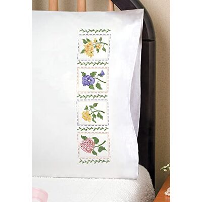 Design Works Tobin Stamped for Embroidery Pillowcase Pair 20"X30"-Flower Patch Design Works Tobin Stamped for Embroidery Pillowcase Pair 20"X30"-Flower Patch