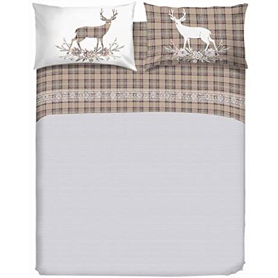 PENSIERI DELICATI Double Bed Sheet Set, 100% Cotton, 180 x 200 cm Double Bed Sheet Set, Includes Bottom Sheet, Top Sheet and 2 Pillowcases, Made in Italy, Beige Deer Tartan Pattern PENSIERI DELICATI Double Bed Sheet Set, 100% Cotton, 180 x 200 cm Double Bed Sheet Set, Includes Bottom Sheet, Top Sheet and 2 Pillowcases, Made in Italy, Beige Deer Tartan Pattern