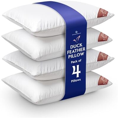 GC GAVENO CAVAILIA Duck Feather Pillows 4 Pack Premium Hotel Quality Bed Pillow For Sleeping Breathable & Soft Feather Pillows 2 Pair Anti-Allergenic Side Sleeper UK Size (48x74cm) White GC GAVENO CAVAILIA Duck Feather Pillows 4 Pack Premium Hotel Quality Bed Pillow For Sleeping Breathable & Soft Feather Pillows 2 Pair Anti-Allergenic Side Sleeper UK Size (48x74cm) White