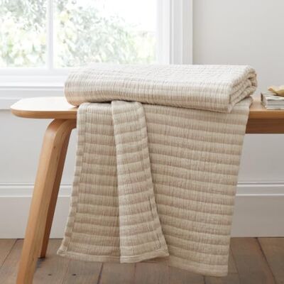 Bianca Fine Linens Cotton Muslin Stripe 150x200cm Blanket Throw Natural Bianca Fine Linens Cotton Muslin Stripe 150x200cm Blanket Throw Natural