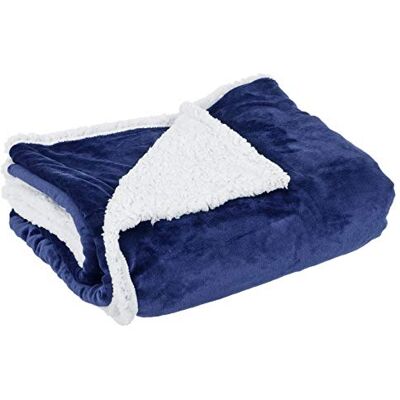 Hodge and Hodge Flannel Blanket Throw With Sherpa Fleece Lining 150x200cm Navy Hodge and Hodge Flannel Blanket Throw With Sherpa Fleece Lining 150x200cm Navy