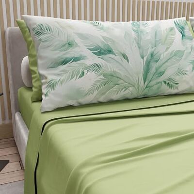 PETTI Artigiani Italiani Double Bed Sheets Cotton with Pillowcases in Digital Print, Double Bed Sheet with Palm Sage Design, 100% Made in Italy PETTI Artigiani Italiani Double Bed Sheets Cotton with Pillowcases in Digital Print, Double Bed Sheet with Palm Sage Design, 100% Made in Italy