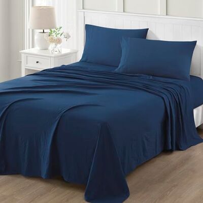 Martha Stewart Ultra Soft Brushed and Washed Microfiber 4 Piece Sheet Set, Easy Care, Comfy Bed Sheets, Deep Pocket up to 16", 1 Flat and 1 Fitted Sheet, 2 Standard Pillowcases, Full Size, Navy Blue Martha Stewart Ultra Soft Brushed and Washed Microfiber 4 Piece Sheet Set, Easy Care, Comfy Bed Sheets, Deep Pocket up to 16", 1 Flat and 1 Fitted Sheet, 2 Standard Pillowcases, Full Size, Navy Blue
