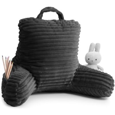 Clara Clark Cut Plush Striped Reading Pillow for Kids & Teens, Back Support Pillow, Shredded Memory Foam Bed Rest Pillow with Arms, Small, Dark Grey Clara Clark Cut Plush Striped Reading Pillow for Kids & Teens, Back Support Pillow, Shredded Memory Foam Bed Rest Pillow with Arms, Small, Dark Grey