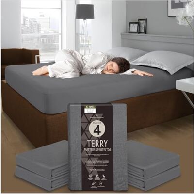 GC GAVENO CAVAILIA 4-Pack Terry Towelling Mattress Cover 30cm Super King Mattress Protector Waterproof Mattress Protector Breathable & Easy Care Mattress Cover, (203 x 182cm) Charcoal GC GAVENO CAVAILIA 4-Pack Terry Towelling Mattress Cover 30cm Super King Mattress Protector Waterproof Mattress Protector Breathable & Easy Care Mattress Cover, (203 x 182cm) Charcoal