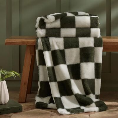 Catherine Lansfield Cosy Soft Checkerboard Fleece 130x170cm Throw Green Catherine Lansfield Cosy Soft Checkerboard Fleece 130x170cm Throw Green