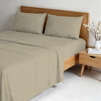 Italian Bed Linen Water Washed Double Bed 4-Piece Bedding Set: Fitted Sheet 170 x 200 cm, Flat Sheet 240 x 270 cm, 2 Pillowcases Sand Italian Bed Linen Water Washed Double Bed 4-Piece Bedding Set: Fitted Sheet 170 x 200 cm, Flat Sheet 240 x 270 cm, 2 Pillowcases Sand