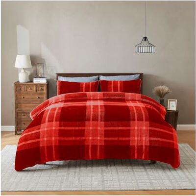GC GAVENO CAVAILIA Fleece Bedding King Size Duvet Set Faux Fur Teddy Duvet Cover with Pillow Cases Warm, Soft Geometric Bedding & Linen Breathable Fluffy Quilt Covers (230x220), Red GC GAVENO CAVAILIA Fleece Bedding King Size Duvet Set Faux Fur Teddy Duvet Cover with Pillow Cases Warm, Soft Geometric Bedding & Linen Breathable Fluffy Quilt Covers (230x220), Red