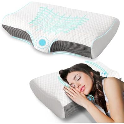 Good Nite Memory Foam Pillow Orthopedic Neck Support Pillow for Side Sleepers Ergonomic Cervical Pillow Suitable for Back Sleepers Comfortable Pillows (White and Grey, 60 * 36 * 13/10cm) Good Nite Memory Foam Pillow Orthopedic Neck Support Pillow for Side Sleepers Ergonomic Cervical Pillow Suitable for Back Sleepers Comfortable Pillows (White and Grey, 60 * 36 * 13/10cm)