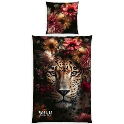 Herding Wild Flowers Leopard Bed Linen, Pillowcase Approx. 80 x 80 cm, Duvet Cover Approx. 135 x 200 cm, with Zip, 100% Cotton Herding Wild Flowers Leopard Bed Linen, Pillowcase Approx. 80 x 80 cm, Duvet Cover Approx. 135 x 200 cm, with Zip, 100% Cotton