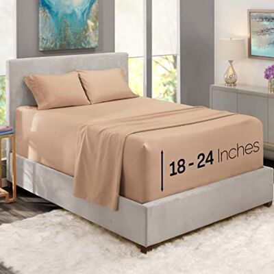 Nestl Extra Deep Pocket King Size Sheets Fits Mattress 18-24 Inches, 4 Piece Set, Taupe Nestl Extra Deep Pocket King Size Sheets Fits Mattress 18-24 Inches, 4 Piece Set, Taupe