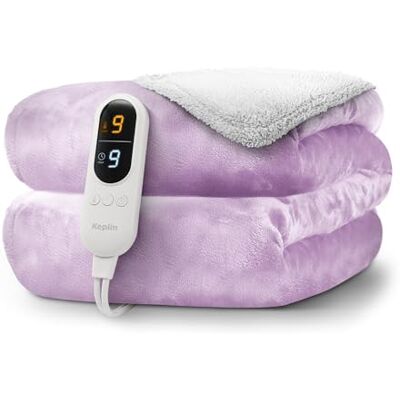 KEPLIN Large Electric Heated Throw Blanket Electric Heated Blanket Throw for Bedspread 9 Heat Settings & Timer, Machine Washable Fleece Wool Duvet with 1 Year Warranty Lilac/Cream Sherpa KEPLIN Large Electric Heated Throw Blanket Electric Heated Blanket Throw for Bedspread 9 Heat Settings & Timer, Machine Washable Fleece Wool Duvet with 1 Year Warranty Lilac/Cream Sherpa