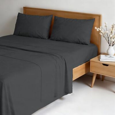 Italian Bed Linen Water Washed Double Bed Bedding Set, 4-Piece Set: Fitted Sheet 170 x 200 cm, Flat Sheet 240 x 270 cm, 2 Pillowcases Dark Grey Italian Bed Linen Water Washed Double Bed Bedding Set, 4-Piece Set: Fitted Sheet 170 x 200 cm, Flat Sheet 240 x 270 cm, 2 Pillowcases Dark Grey